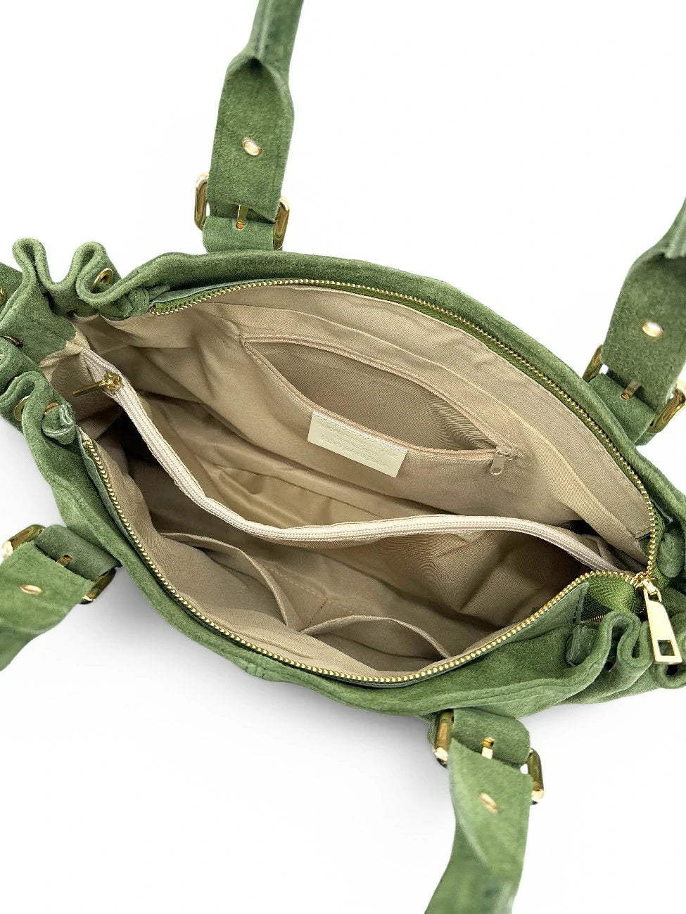 Bowlingtasche aus Wildleder PRINCESSE SUEDE XL Salbeigrün