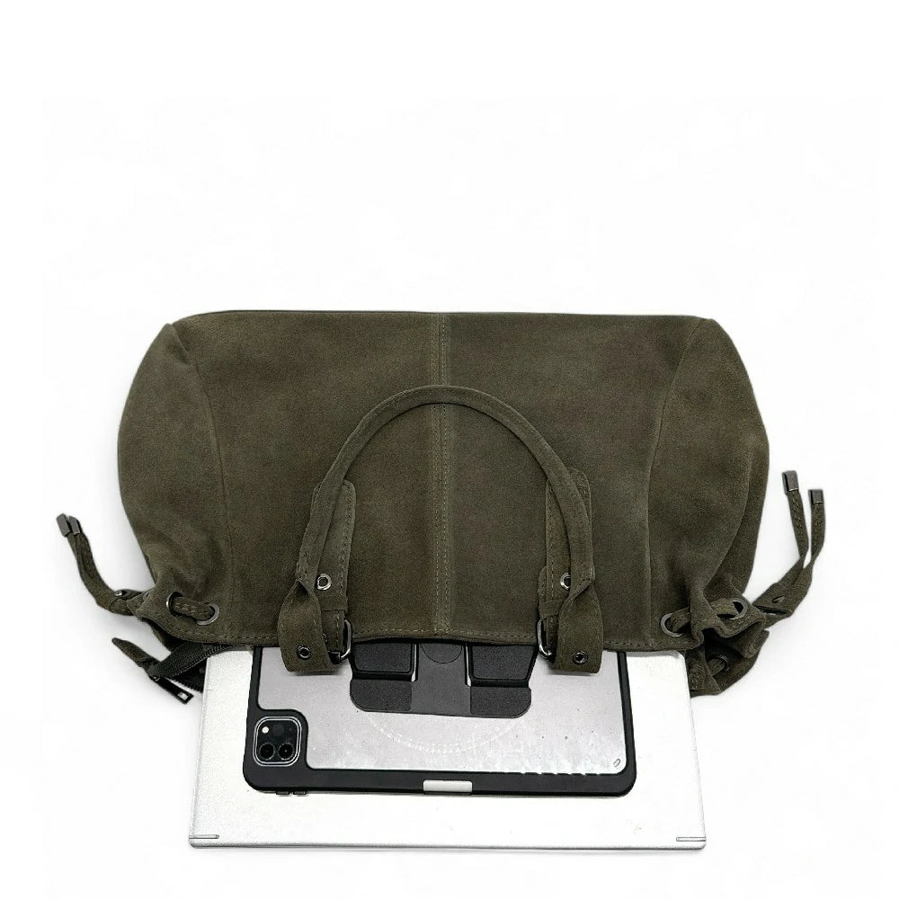 Bowlingtasche aus Wildleder PRINCESSE SUEDE XL Armygrün