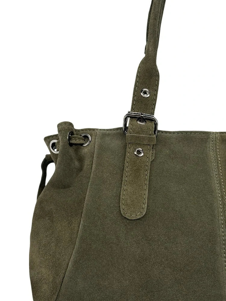 Bowlingtasche aus Wildleder PRINCESSE SUEDE XL Armygrün