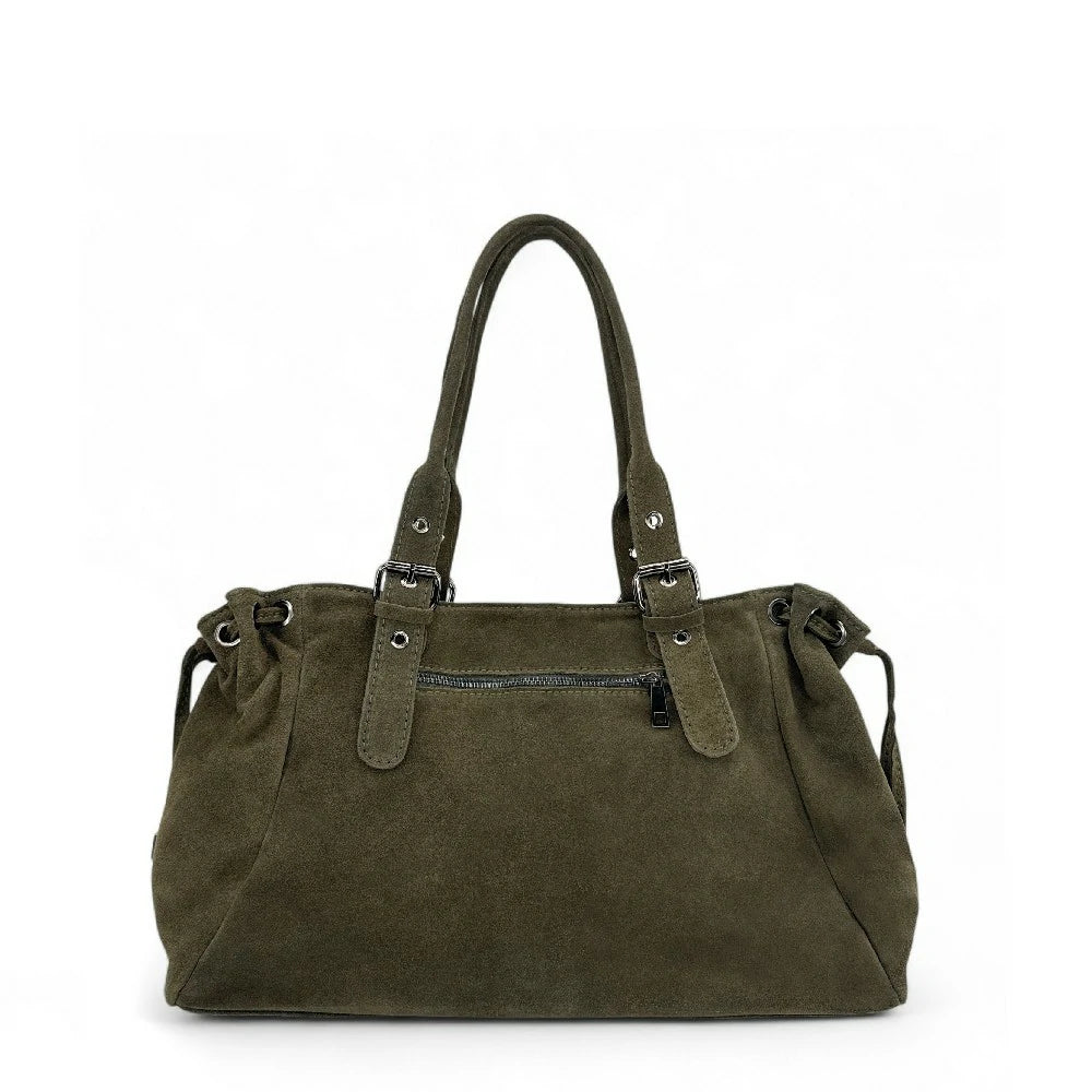 Bowlingtasche aus Wildleder PRINCESSE SUEDE XL Armygrün