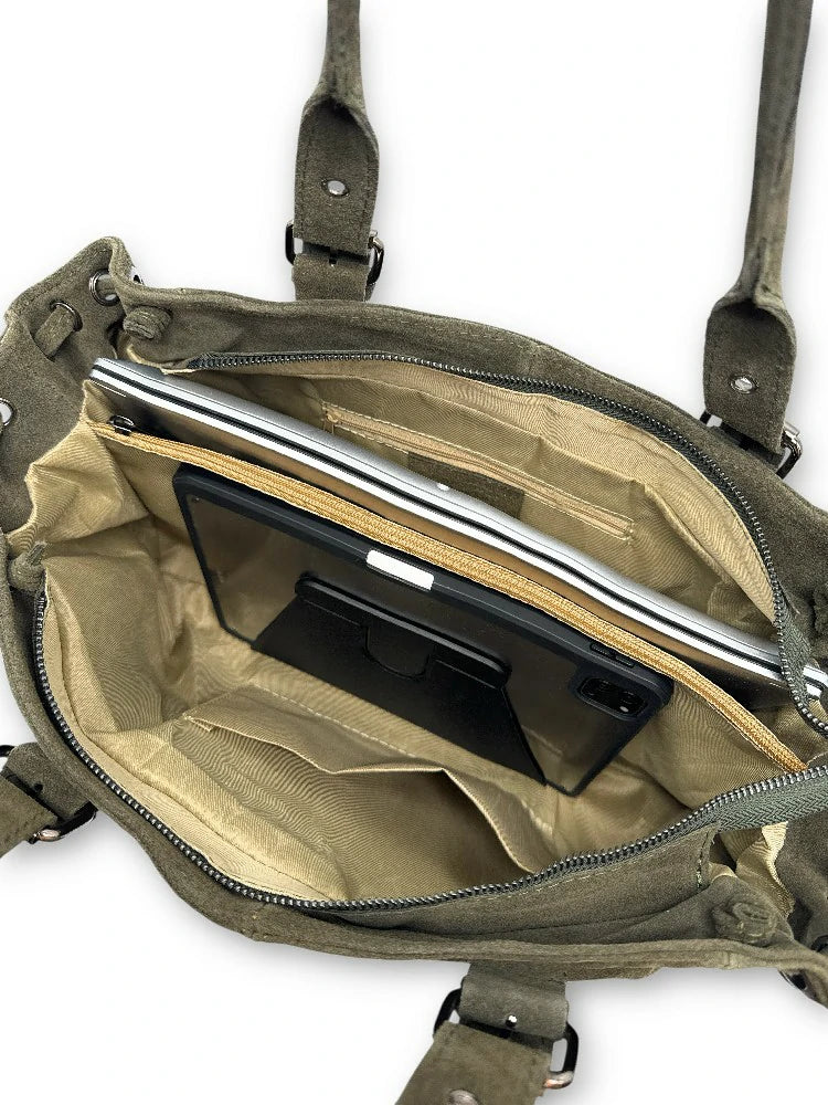 Bowlingtasche aus Wildleder PRINCESSE SUEDE XL Armygrün