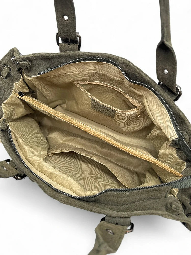 Bowlingtasche aus Wildleder PRINCESSE SUEDE XL Armygrün