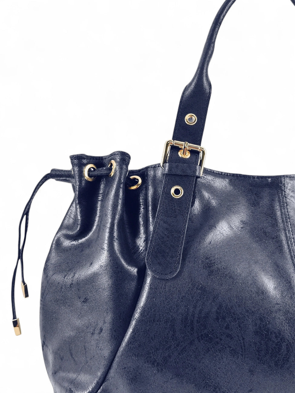 Bowling-Tasche aus gebürstetem Leder PRINCESSE BROSSEE XL Marineblau