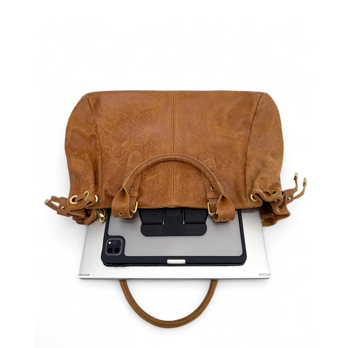 Bolso bowling de piel cepillada PRINCESSE BROSSEE XL marrón camel