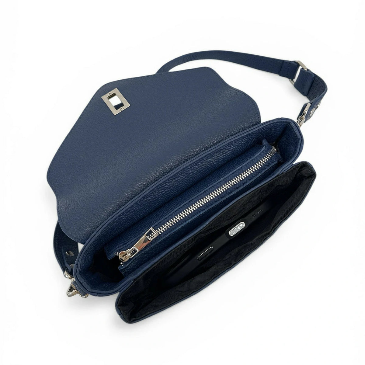 Trotteur-Tasche aus genarbtem Leder BAGGY Marineblau