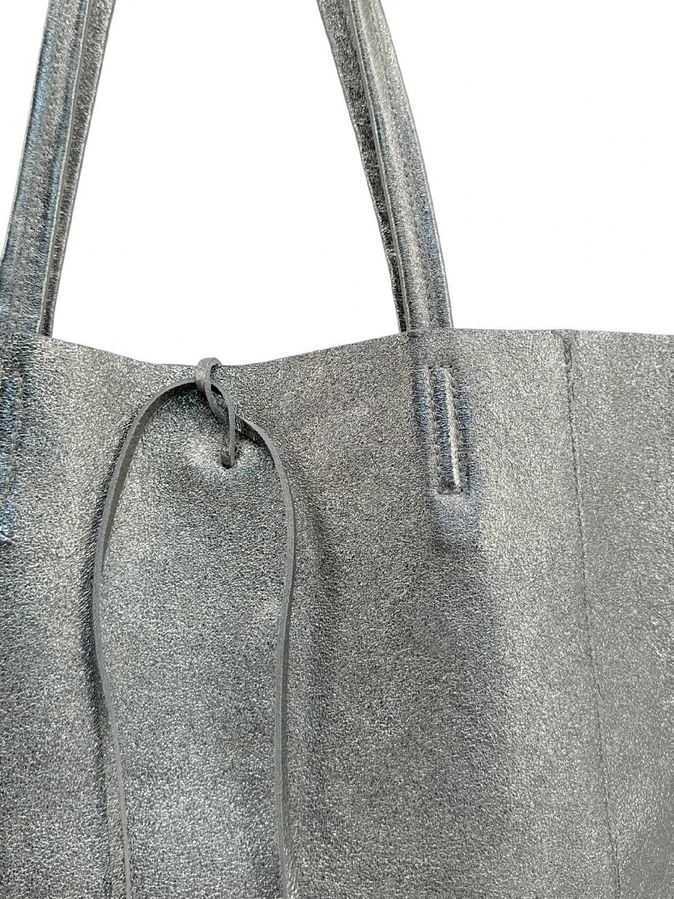 Sac cabas en cuir métallisé NICE Argent moyen