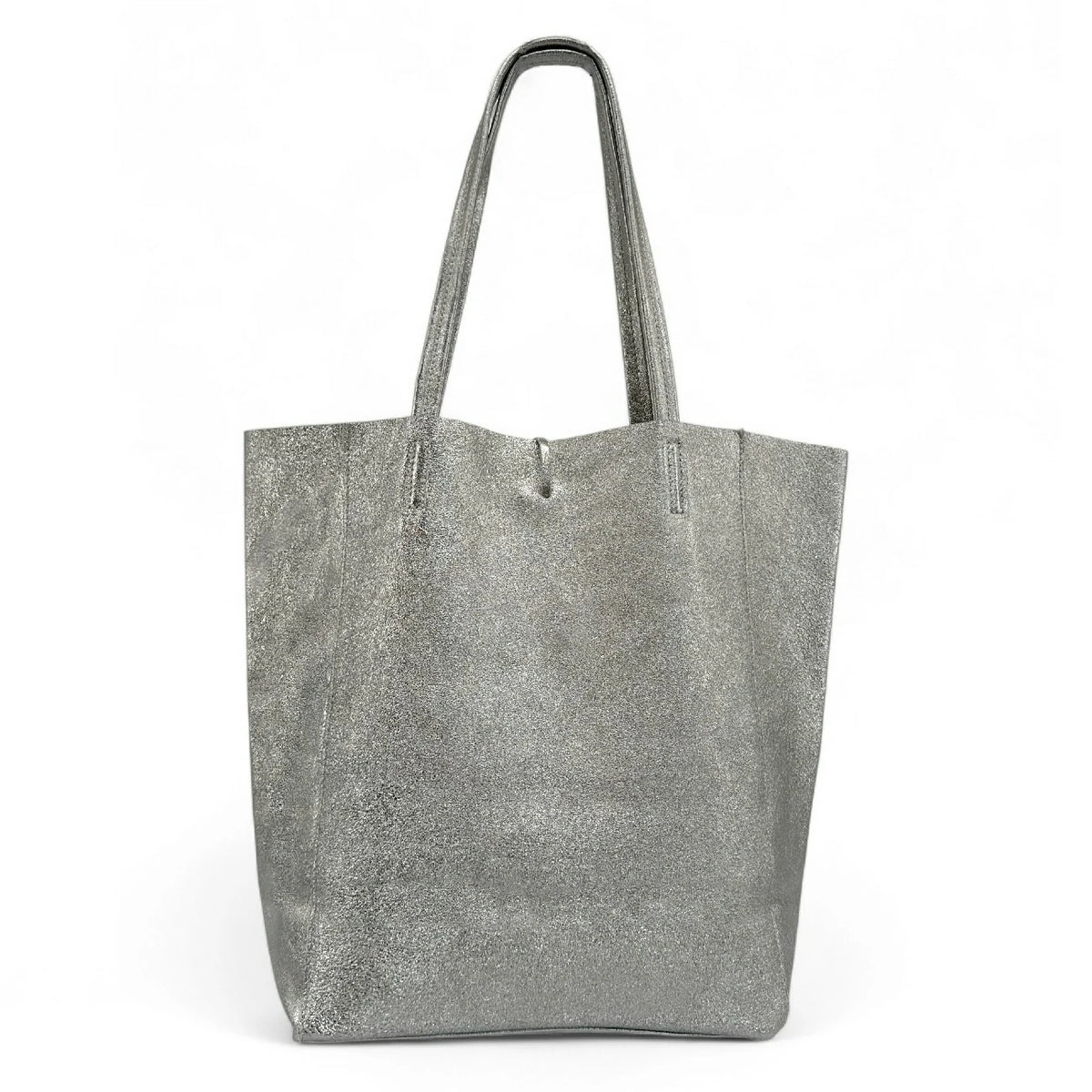 Sac cabas en cuir métallisé NICE Argent moyen