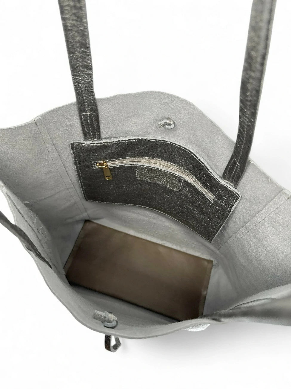 Sac cabas en cuir métallisé NICE Argent moyen
