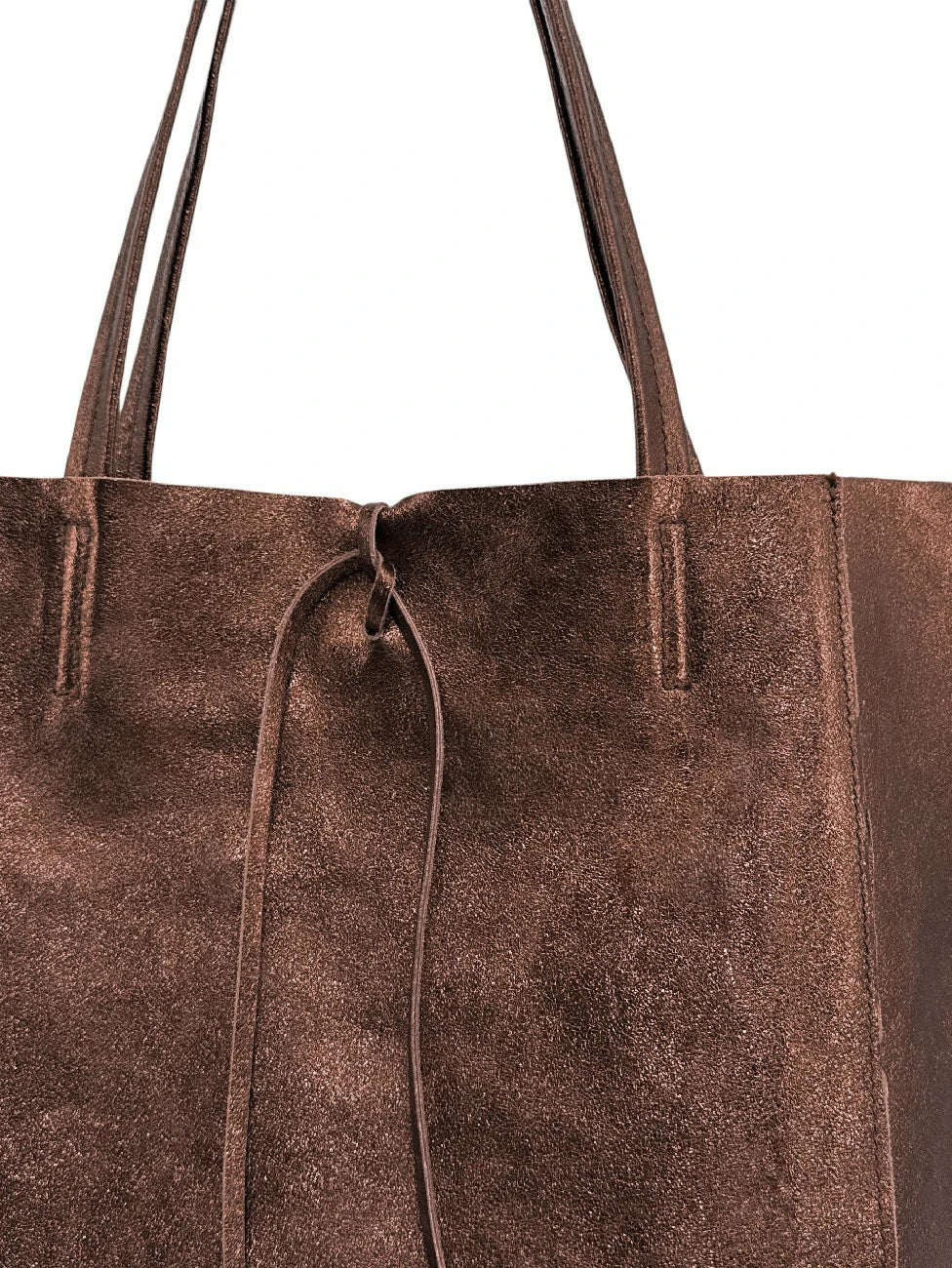 Bolso shopper de piel metalizada NICE marrón chocolate