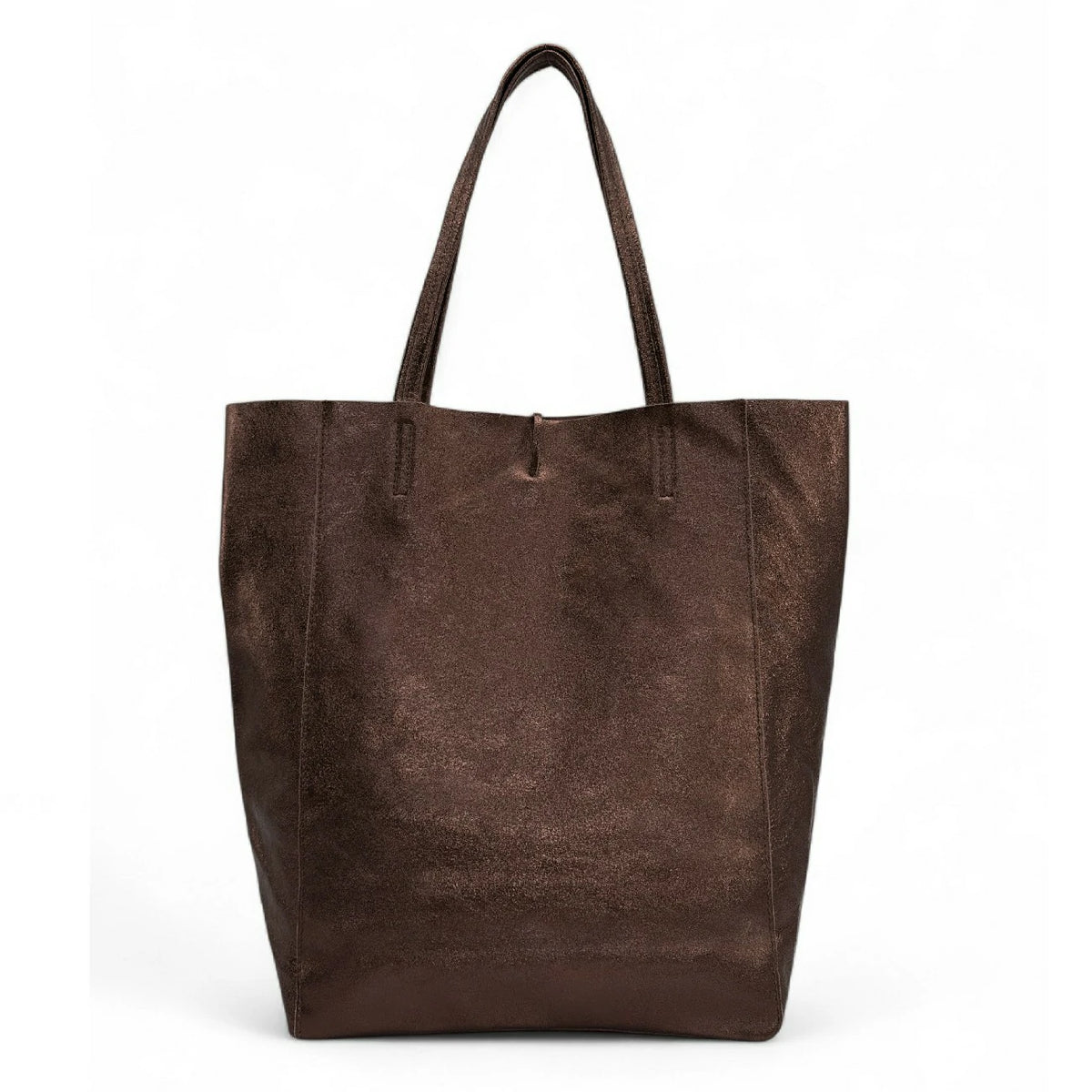 Bolso shopper de piel metalizada NICE marrón chocolate