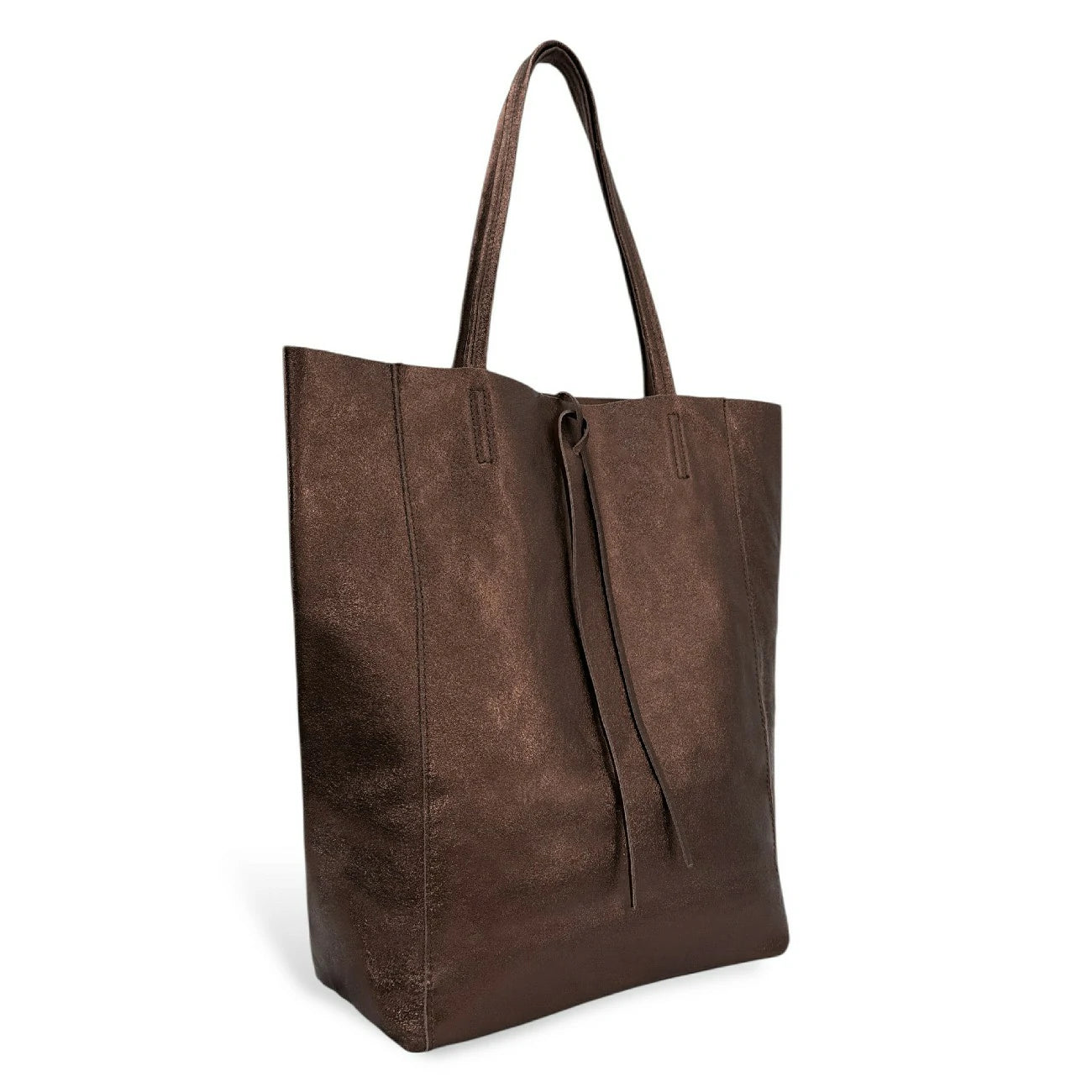 Sac cabas en cuir métallisé NICE Marron chocolat