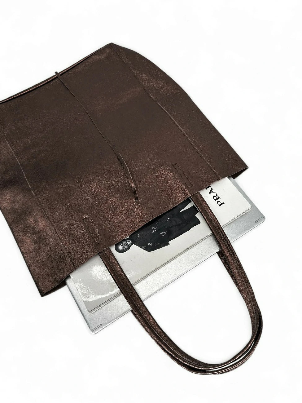 Bolso shopper de piel metalizada NICE marrón chocolate