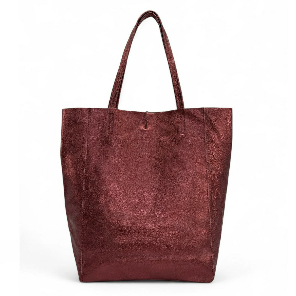 Bolso shopper de piel metalizada NICE rojo burdeos