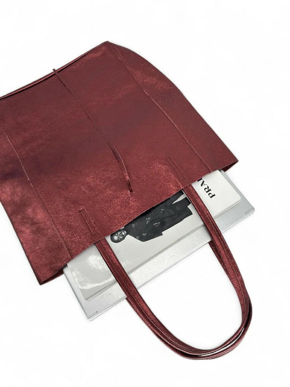 Bolso shopper de piel metalizada NICE rojo burdeos