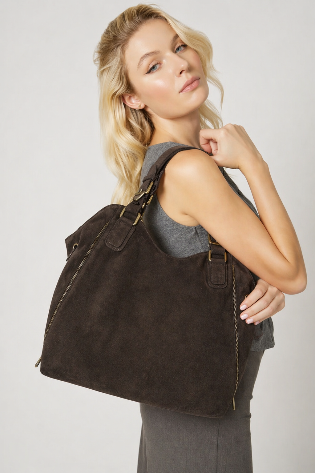 Bag cabas in Italian leather and canvas BALI Mole