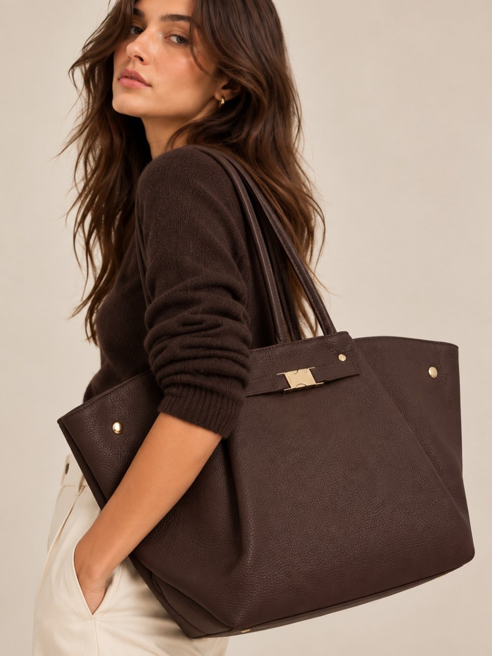 Shopper van generfd leer CAMPUS chocoladebruin