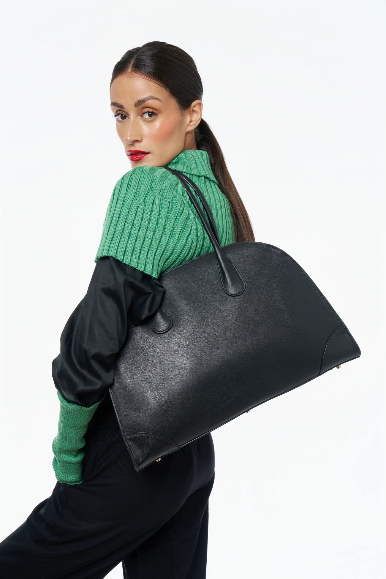 Sac cabas en cuir lisse CONSTANCE Noir