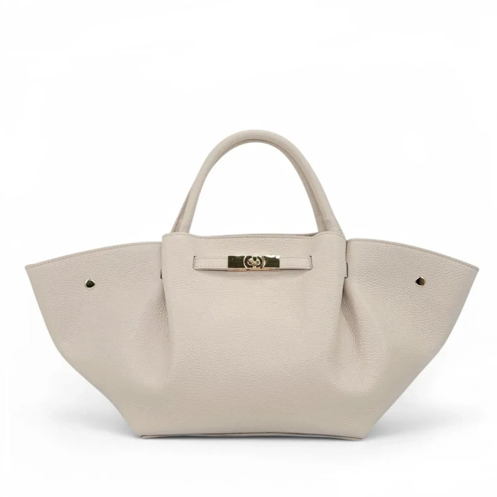 Bolsa cabas en cuero grano CAPRI Beige crema
