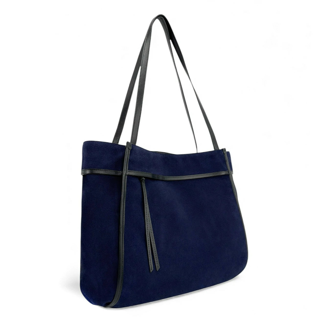 Grand sac cabas en daim et cuir lisse PURDEY Bleu marine