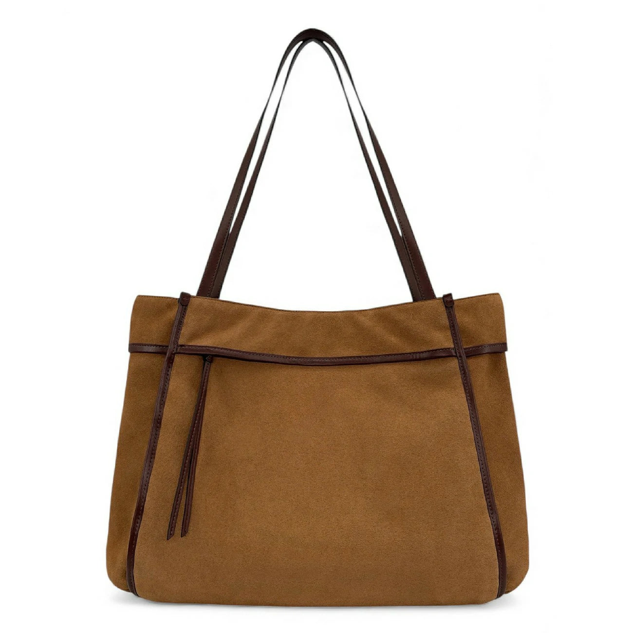 Grand sac cabas en daim et cuir lisse PURDEY Camel foncé