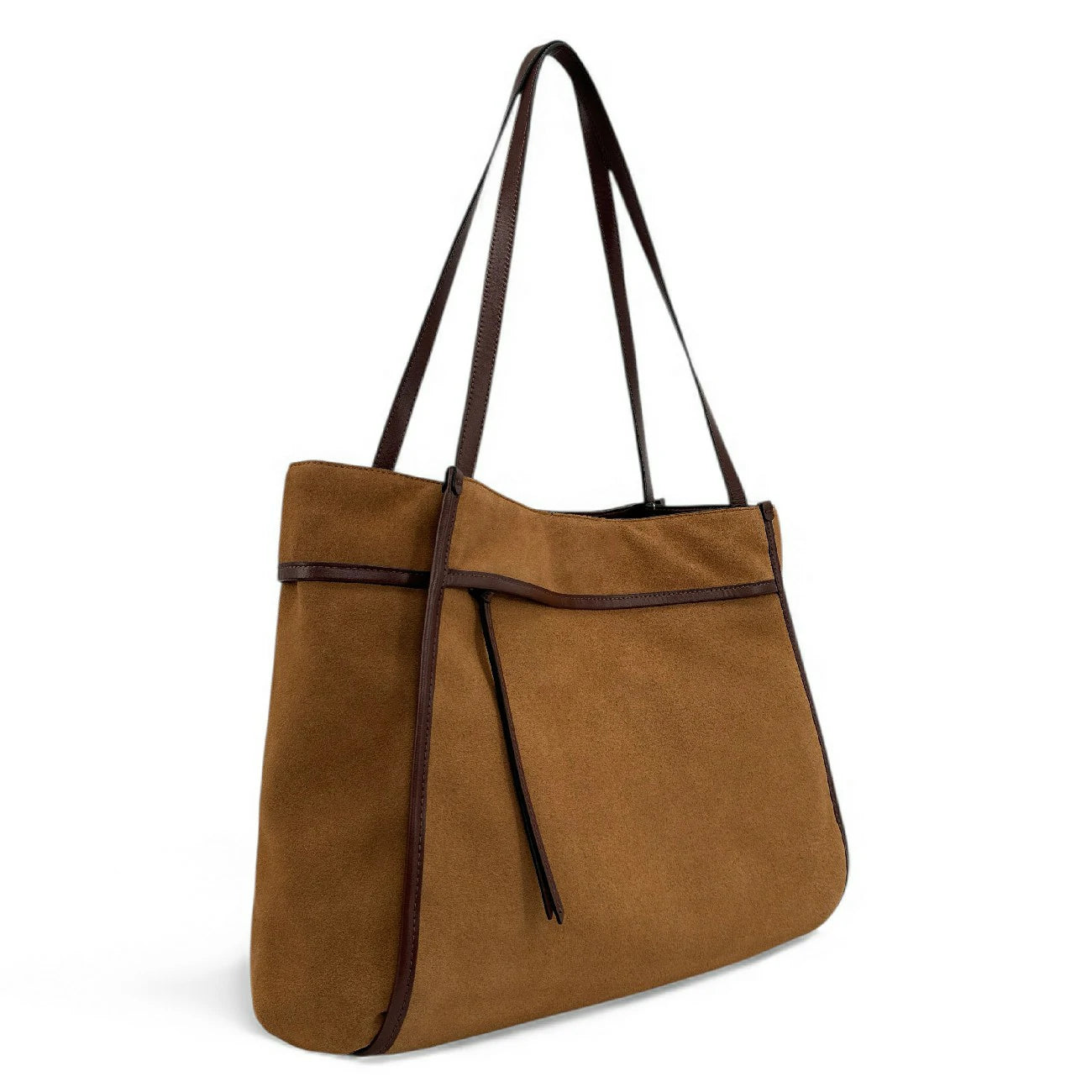 Grand sac cabas en daim et cuir lisse PURDEY Camel foncé