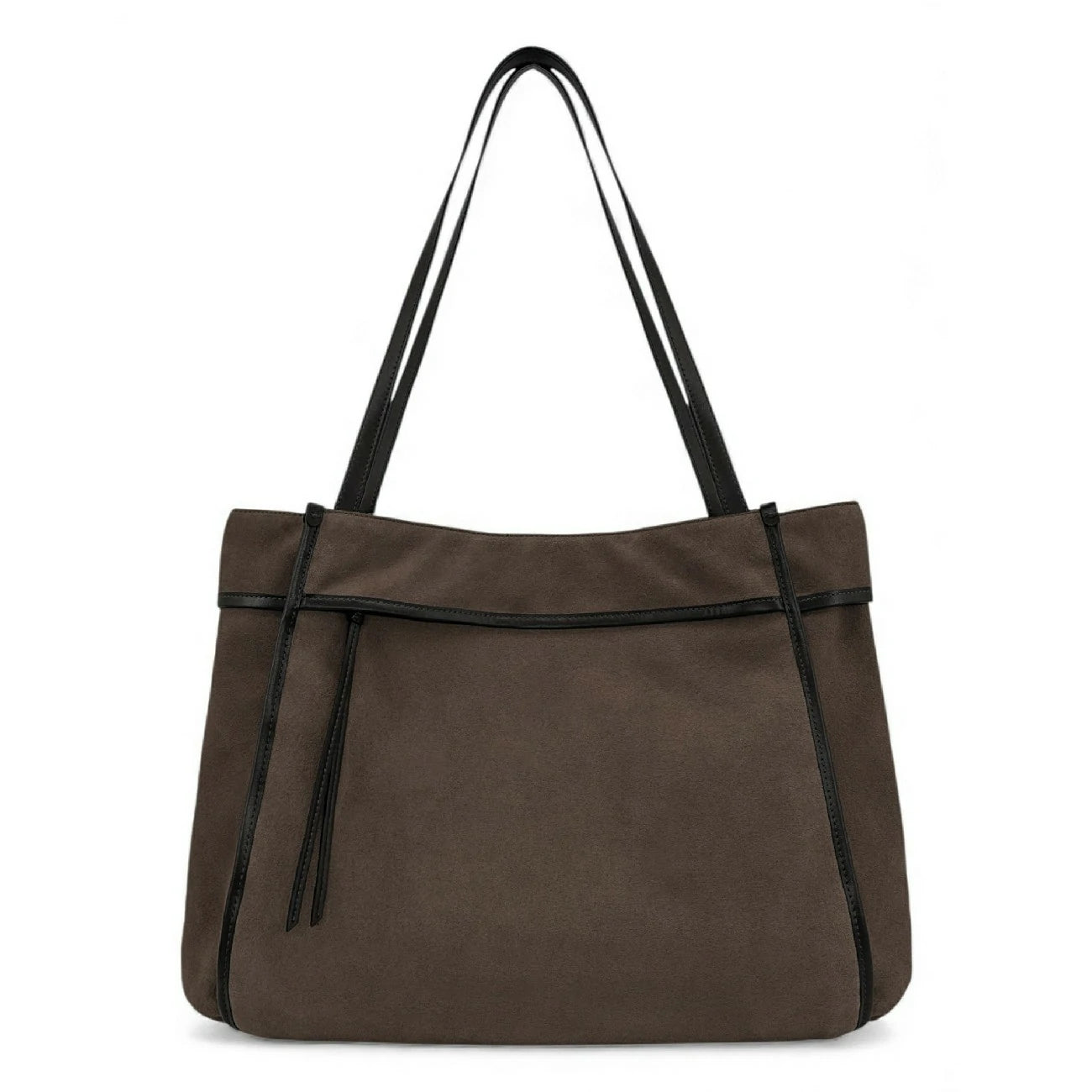 Grand sac cabas en daim et cuir lisse PURDEY Chocolat