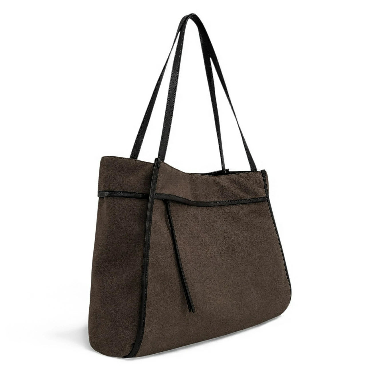 Grand sac cabas en daim et cuir lisse PURDEY Chocolat
