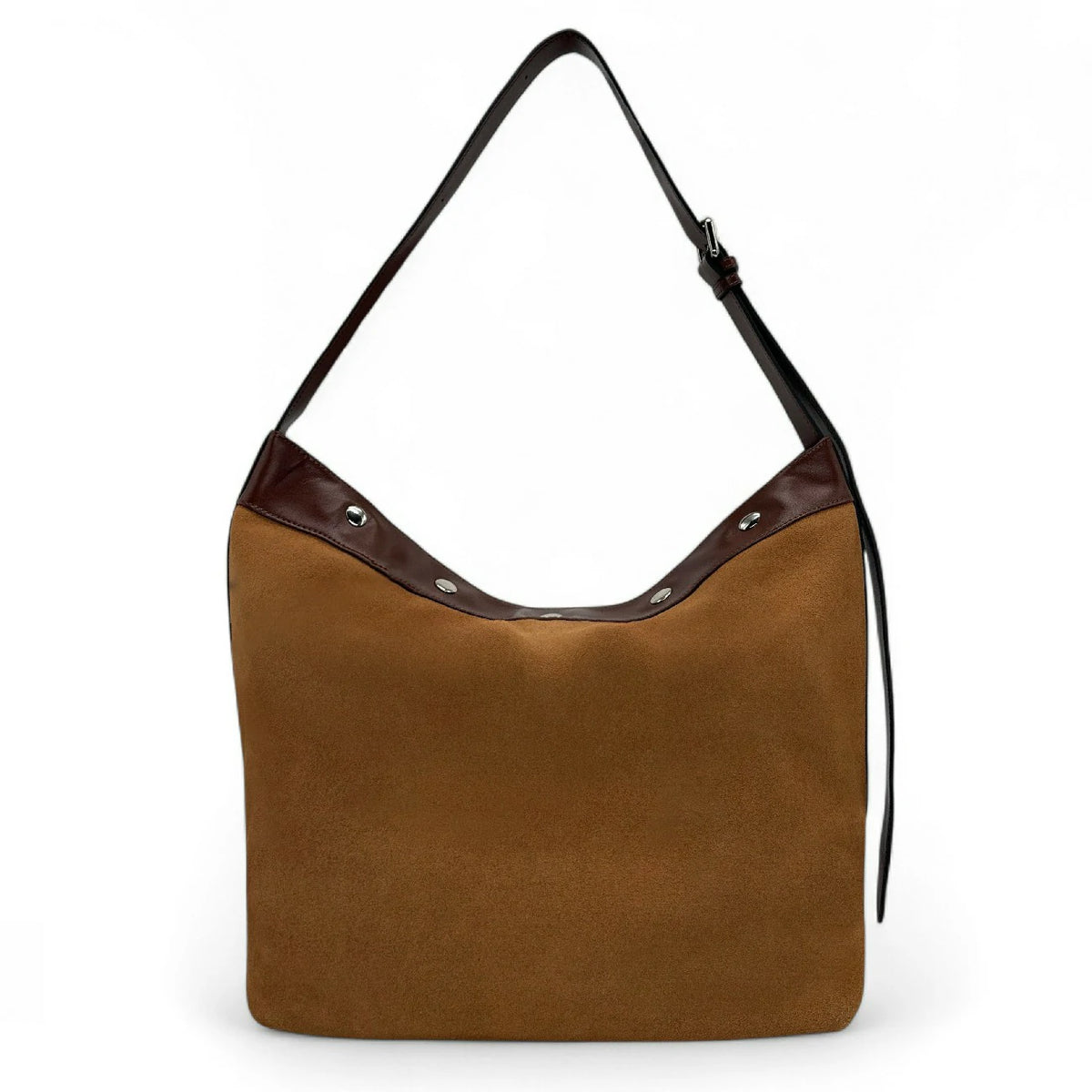 Bolso tote grande de ante y piel lisa EMMA Camel oscuro