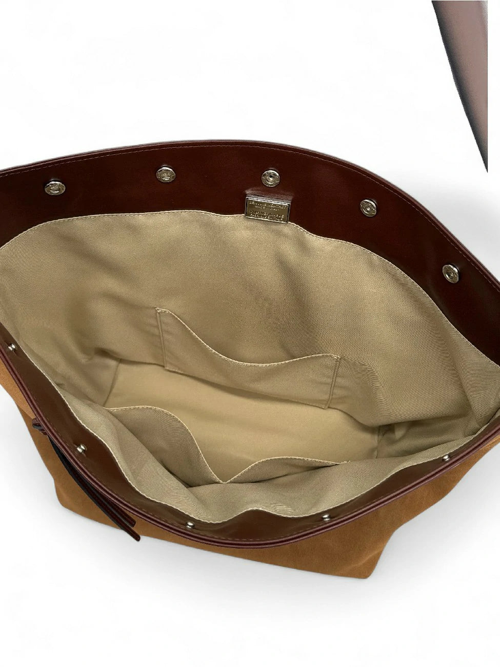 Bolso tote grande de ante y piel lisa EMMA Camel oscuro