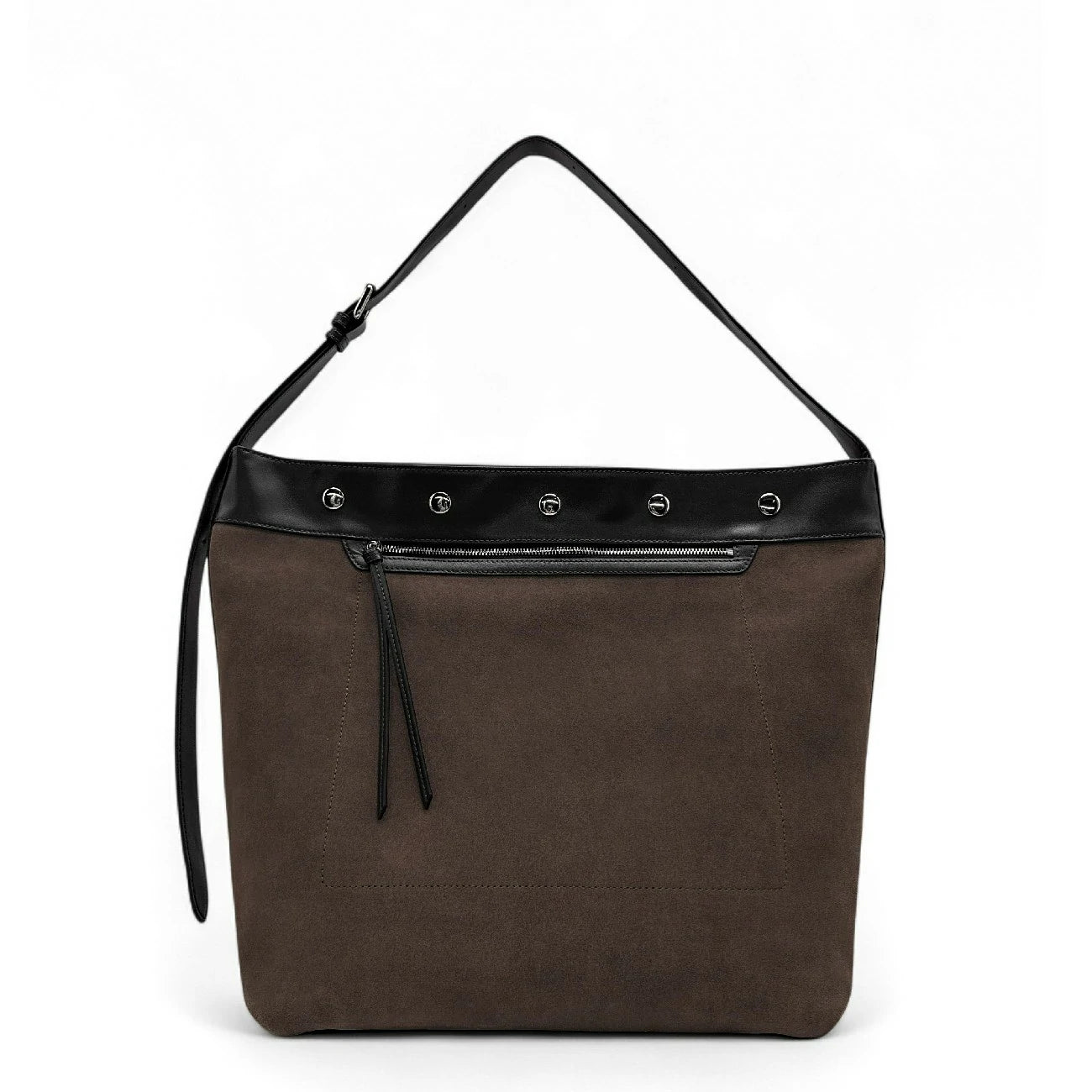 Grand sac cabas en daim et cuir lisse EMMA Chocolat