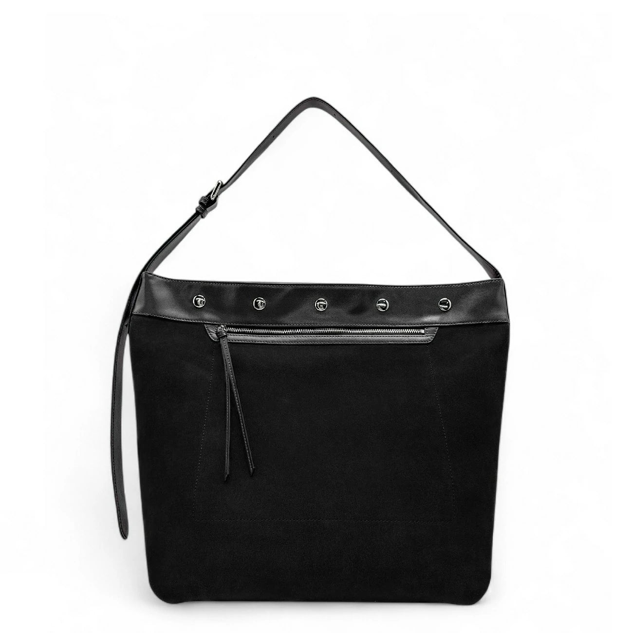 Grand sac cabas en daim et cuir lisse EMMA Noir
