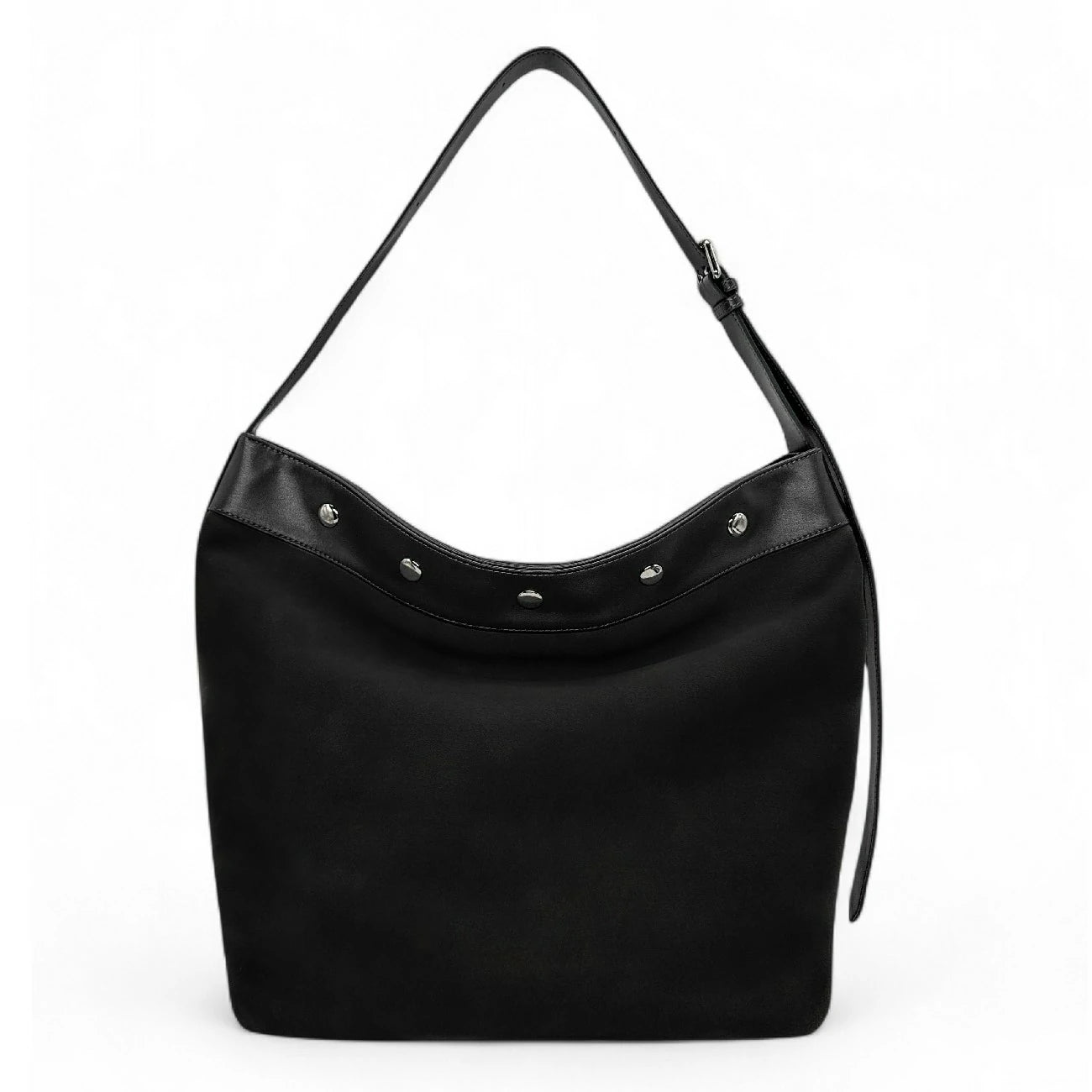 Grand sac cabas en daim et cuir lisse EMMA Noir