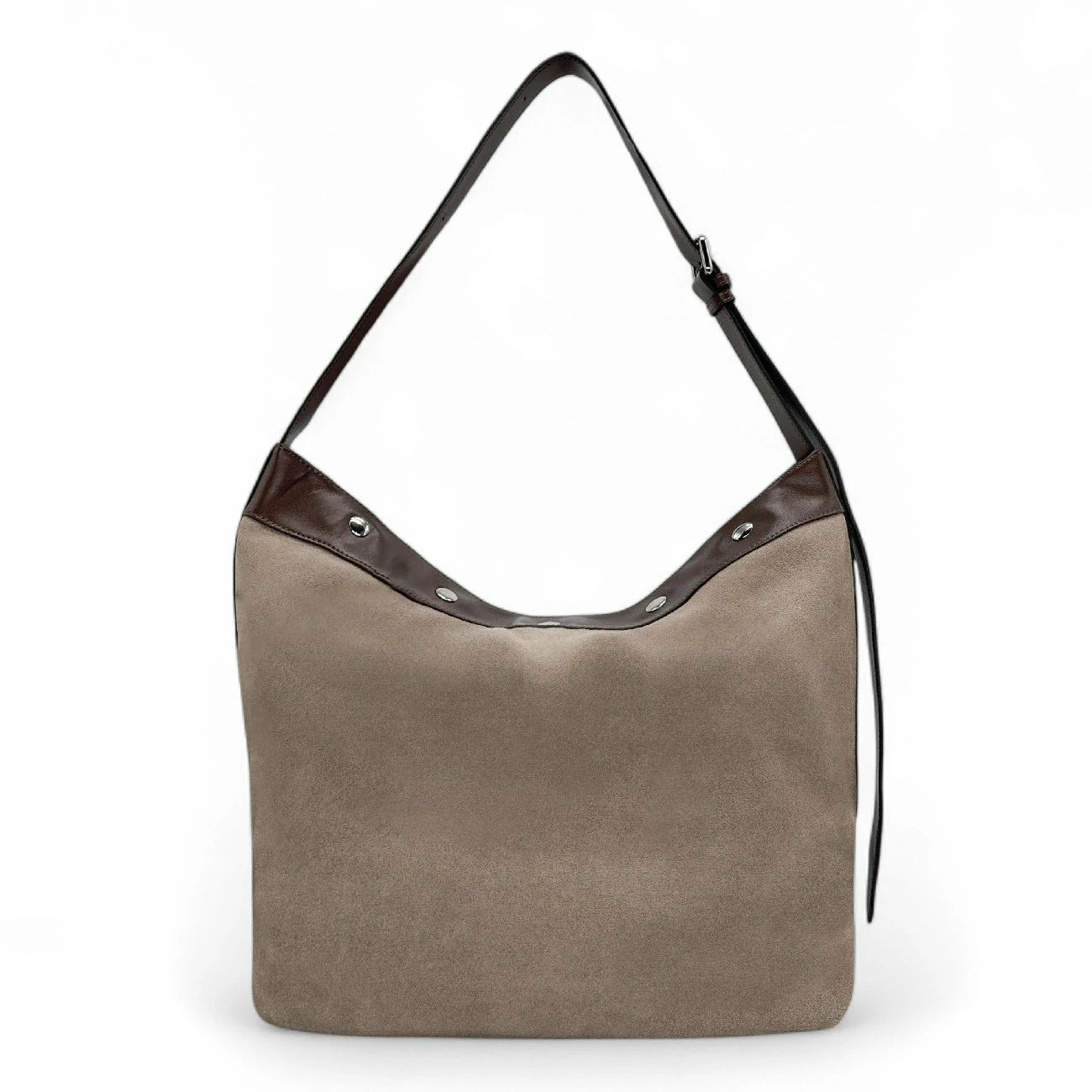 Grand sac cabas en daim et cuir lisse EMMA Taupe foncé