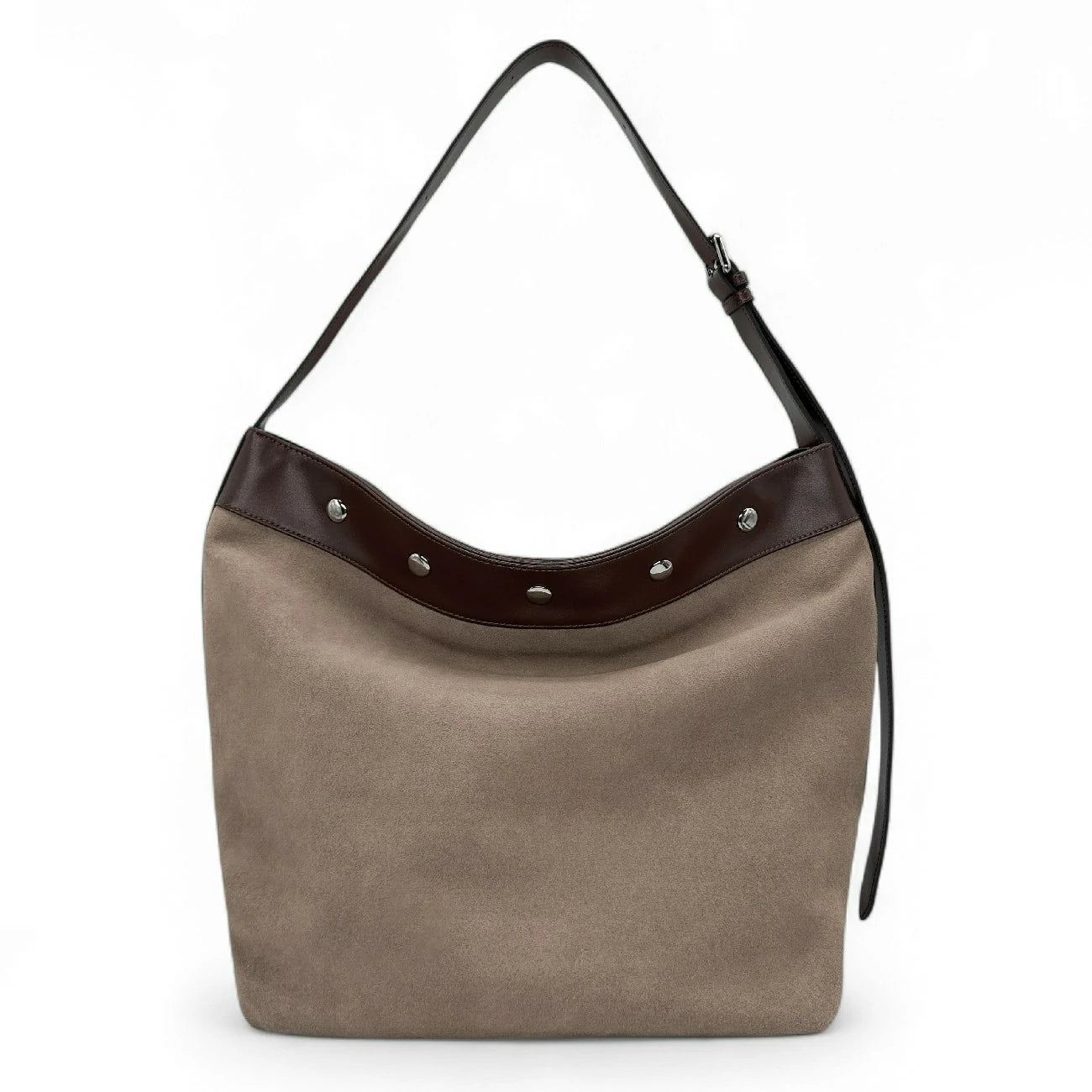 Grand sac cabas en daim et cuir lisse EMMA Taupe foncé