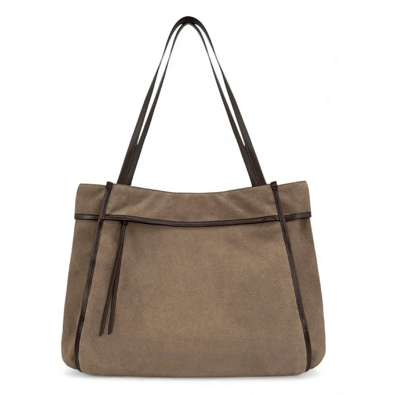 Grand sac cabas en daim et cuir lisse PURDEY Taupe foncé