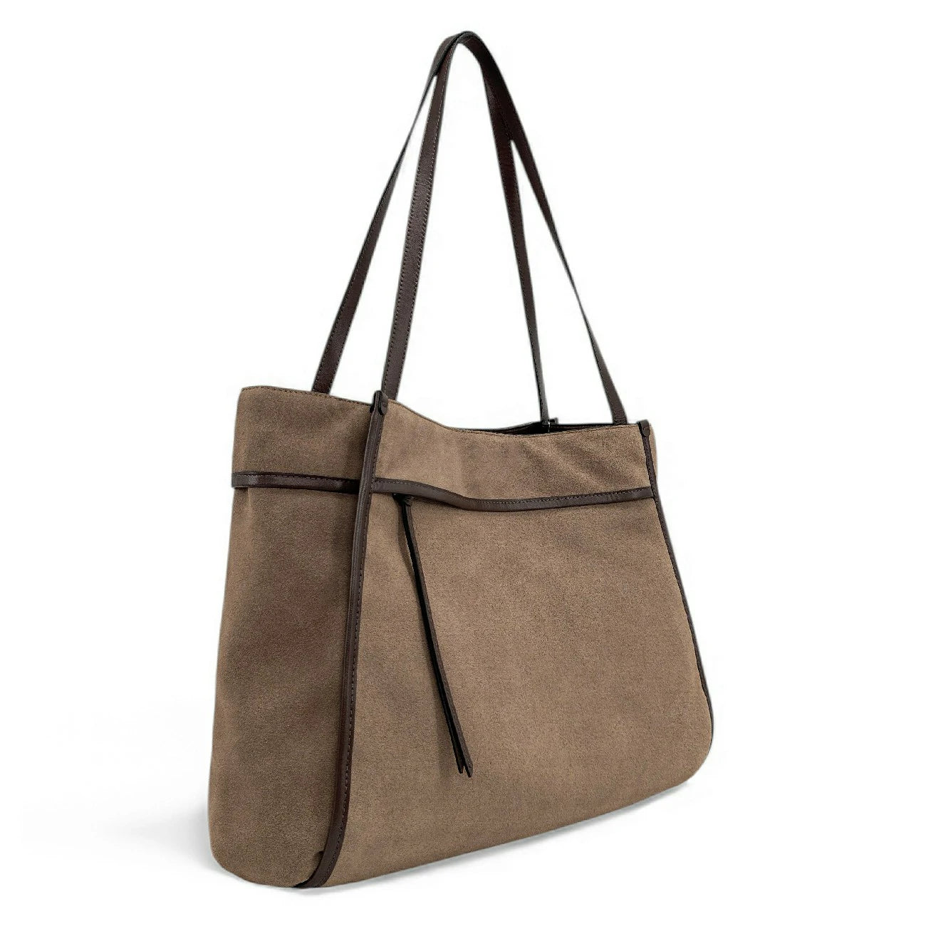 Grand sac cabas en daim et cuir lisse PURDEY Taupe foncé