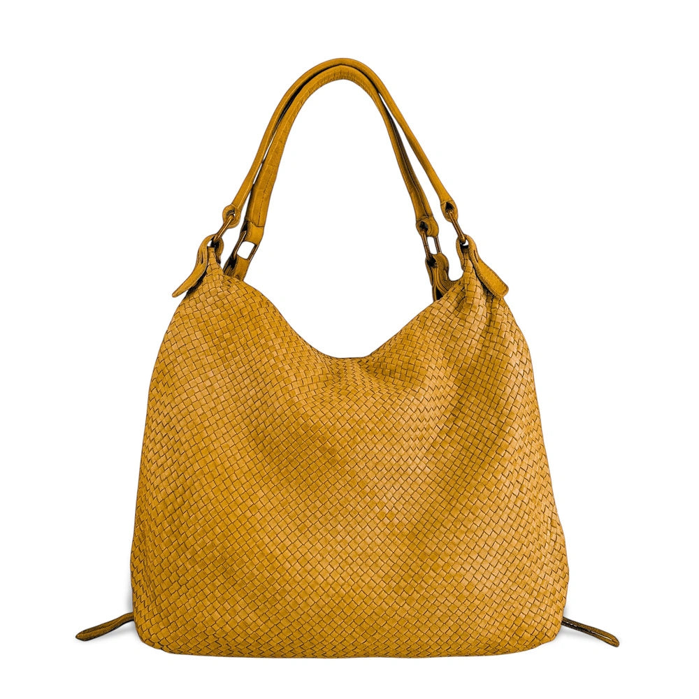 Sac à main en cuir vintage tressé BRISBANE Jaune tournesol