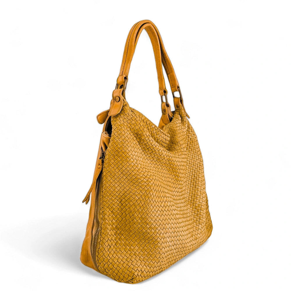 Sac à main en cuir vintage tressé BRISBANE Jaune tournesol