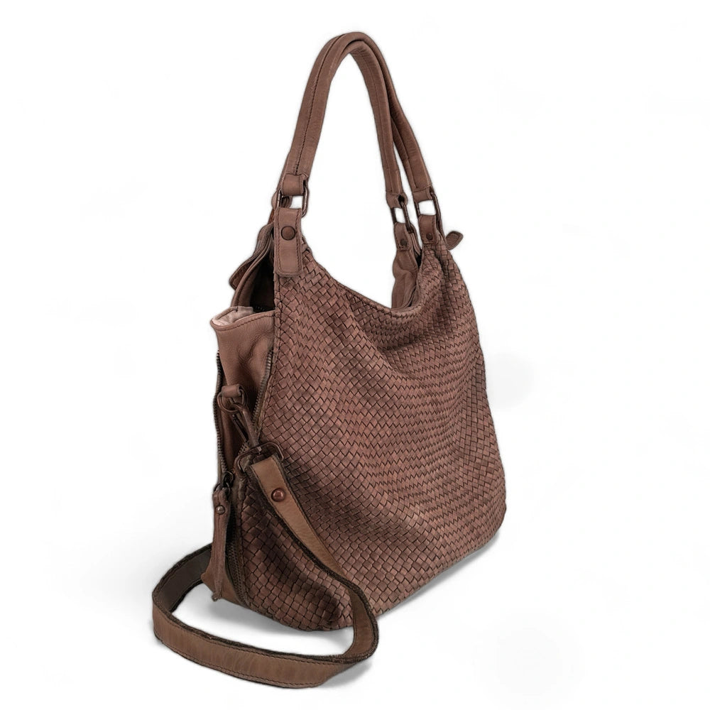 Sac à main en cuir vintage tressé BRISBANE Mocha mousse