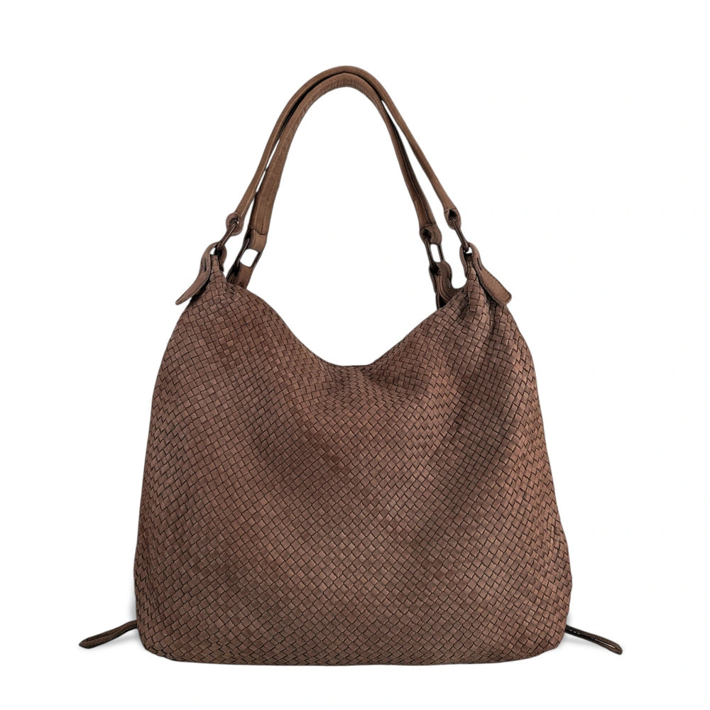 Sac à main en cuir vintage tressé BRISBANE Mocha mousse