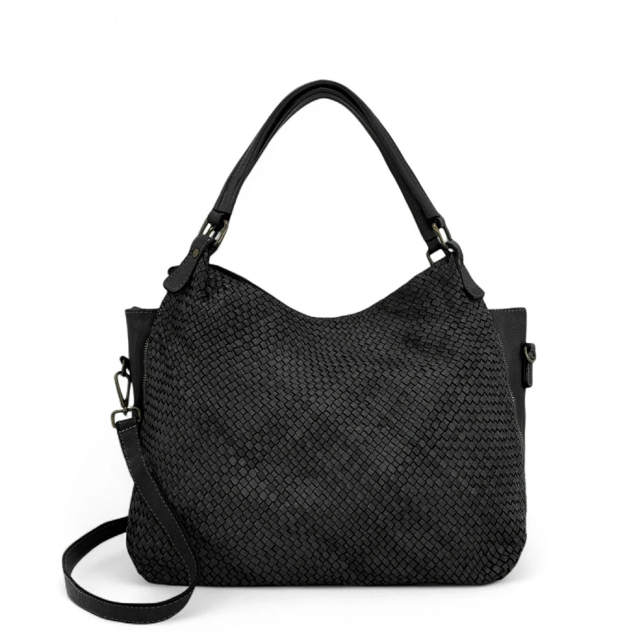 Sac à main en cuir vintage tressé BRISBANE Noir