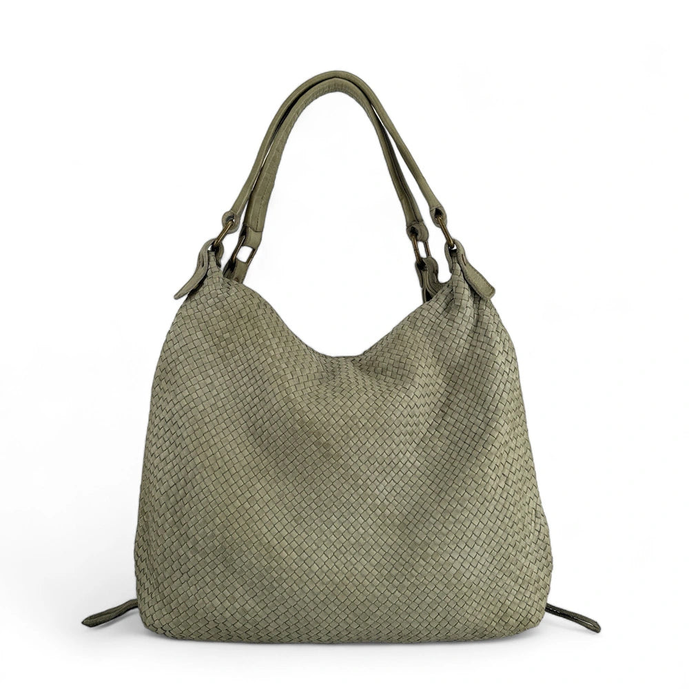 Sac à main en cuir vintage tressé BRISBANE Vert amande