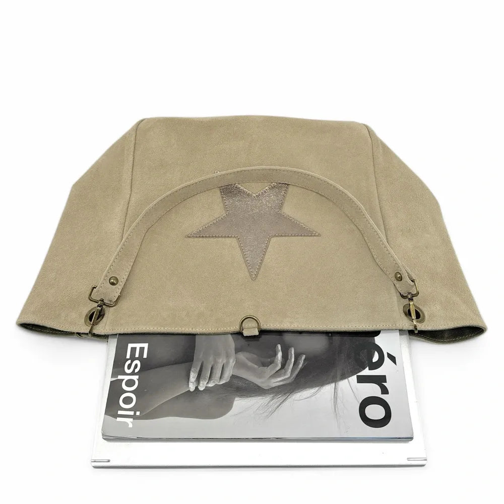 Sac cabas en croûte de cuir STAR-LORD Taupe clair
