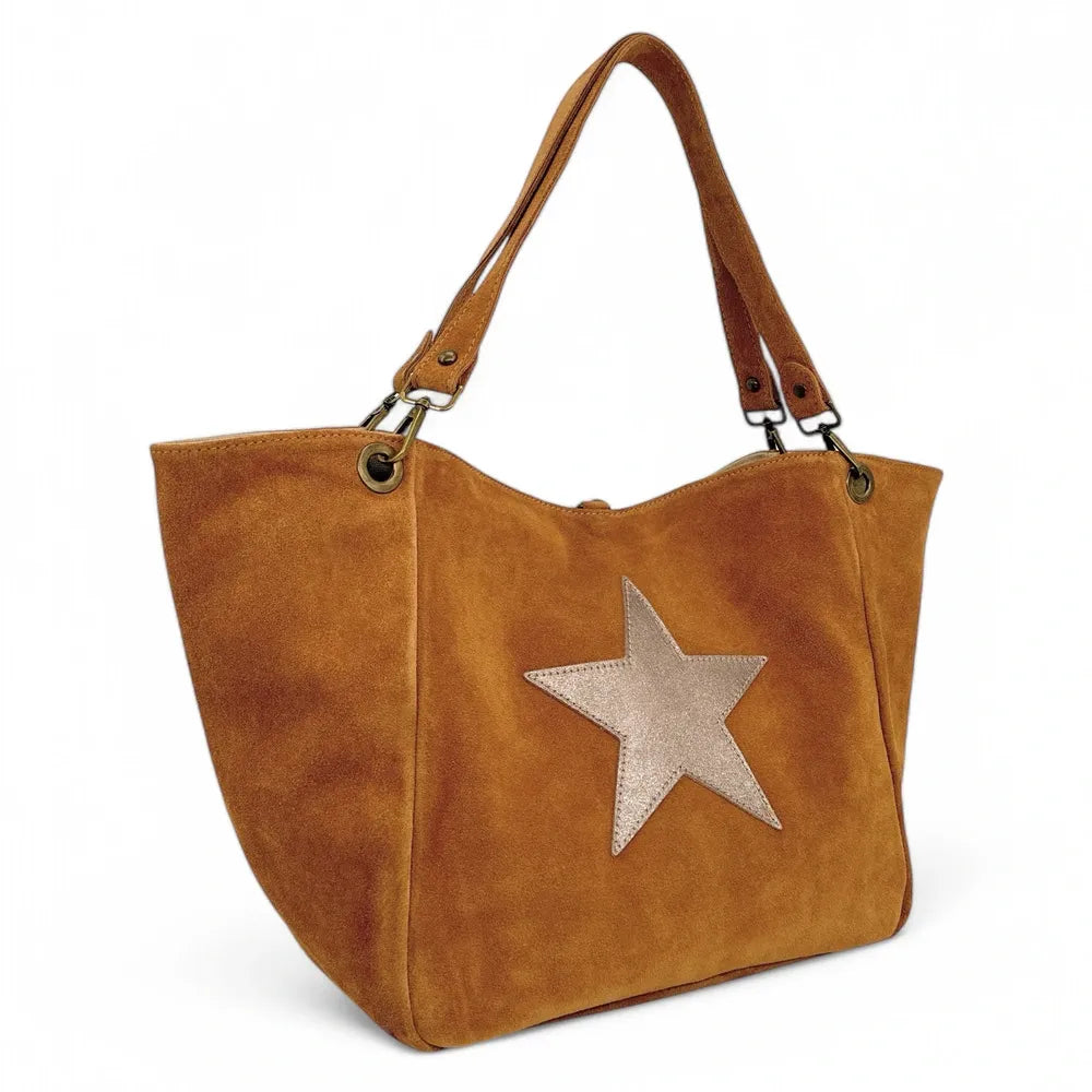 Sac cabas en croûte de cuir STAR-LORD Camel foncé
