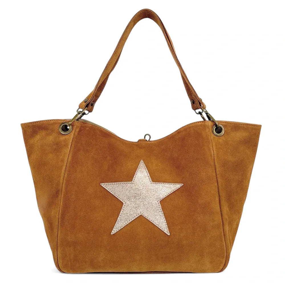 Sac cabas en croûte de cuir STAR-LORD Camel foncé