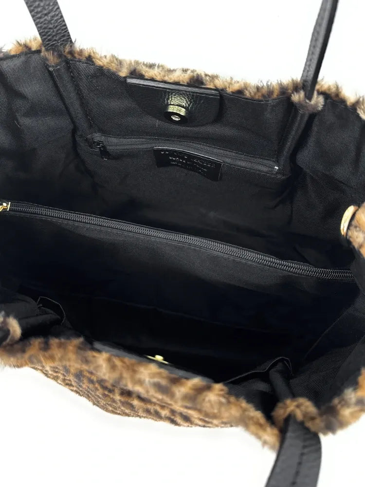 Sac cabas en cuir et fausse fourrure OKOYE Ocelot