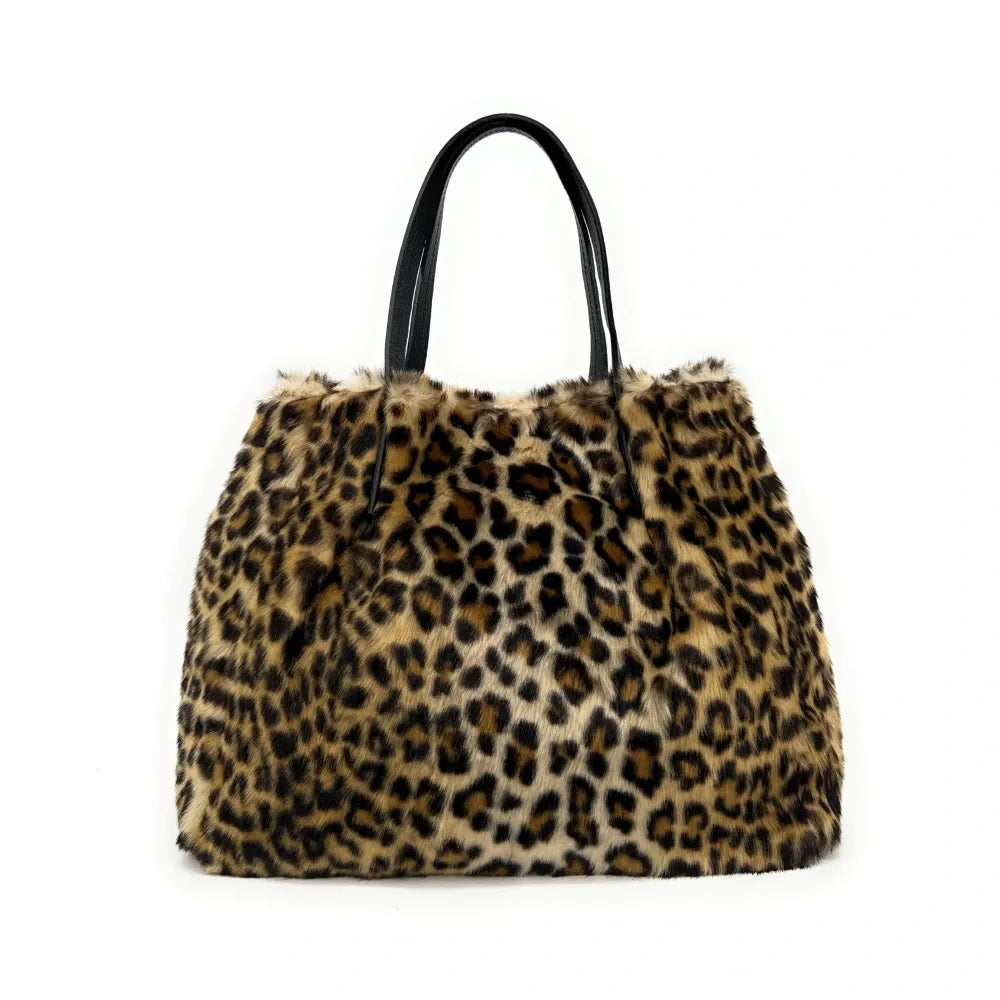 Sac cabas en cuir et fausse fourrure OKOYE Léopard