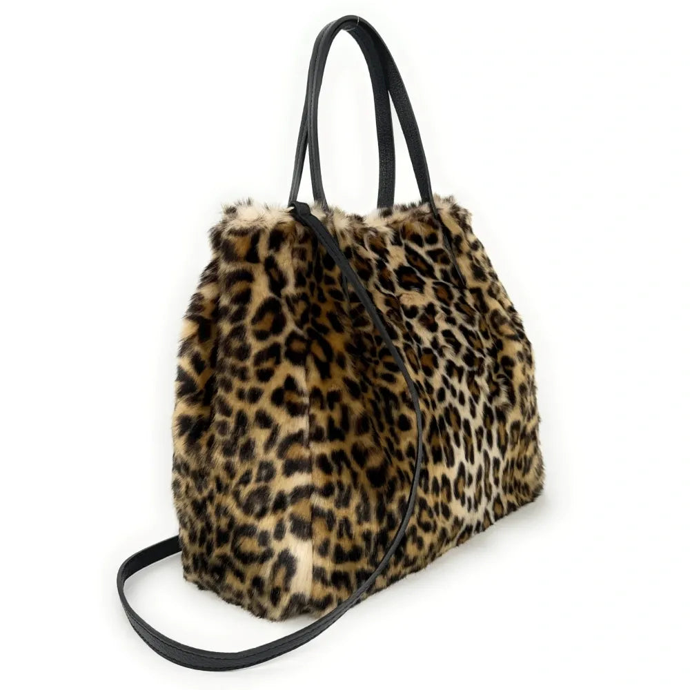 Sac cabas en cuir et fausse fourrure OKOYE Léopard