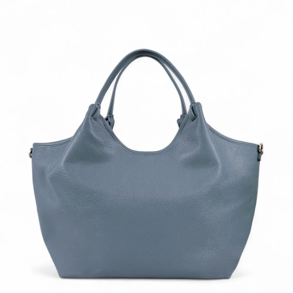 Sac cabas en cuir grainé ALYSSA Bleu glacier
