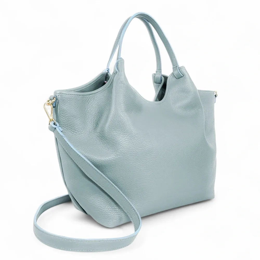 Sac cabas en cuir grainé ALYSSA Bleu pastel